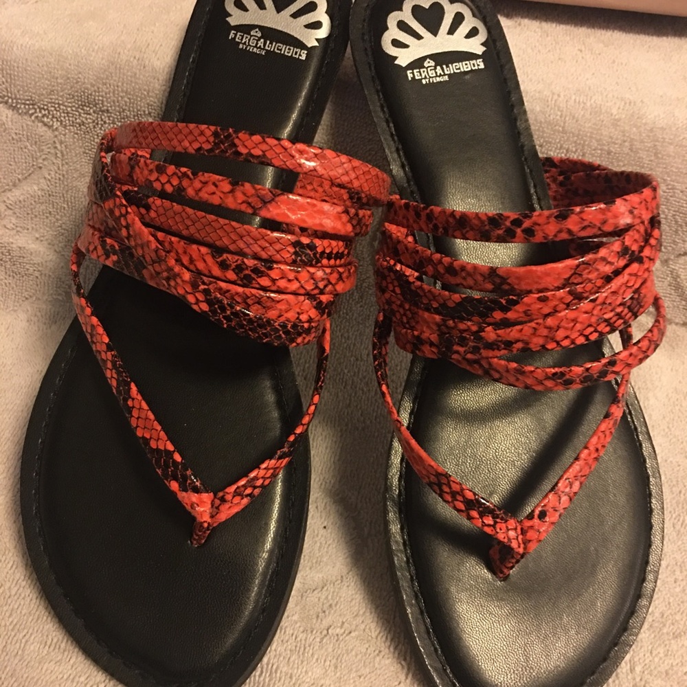 Fergalicious by Fergie, Silvia style Flip Flop,Size 7 1/2M,Snake Orange Neon.